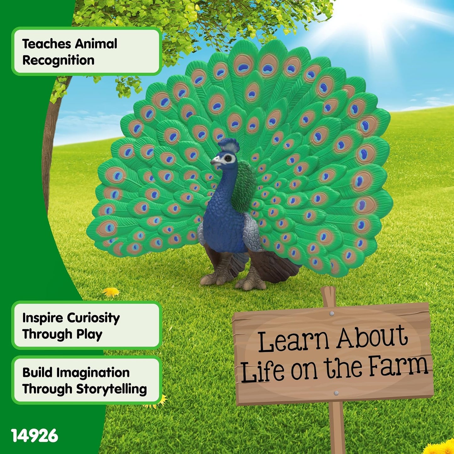 Schleich Farm World - Peacock Toy Figurine - Kids Ages 3+ | 14926 | Farm Animal Figurine, Realistic Animal Toys, Barn Toy for Kids 3+, Screen-Free Imaginative Pretend Play, Montessori