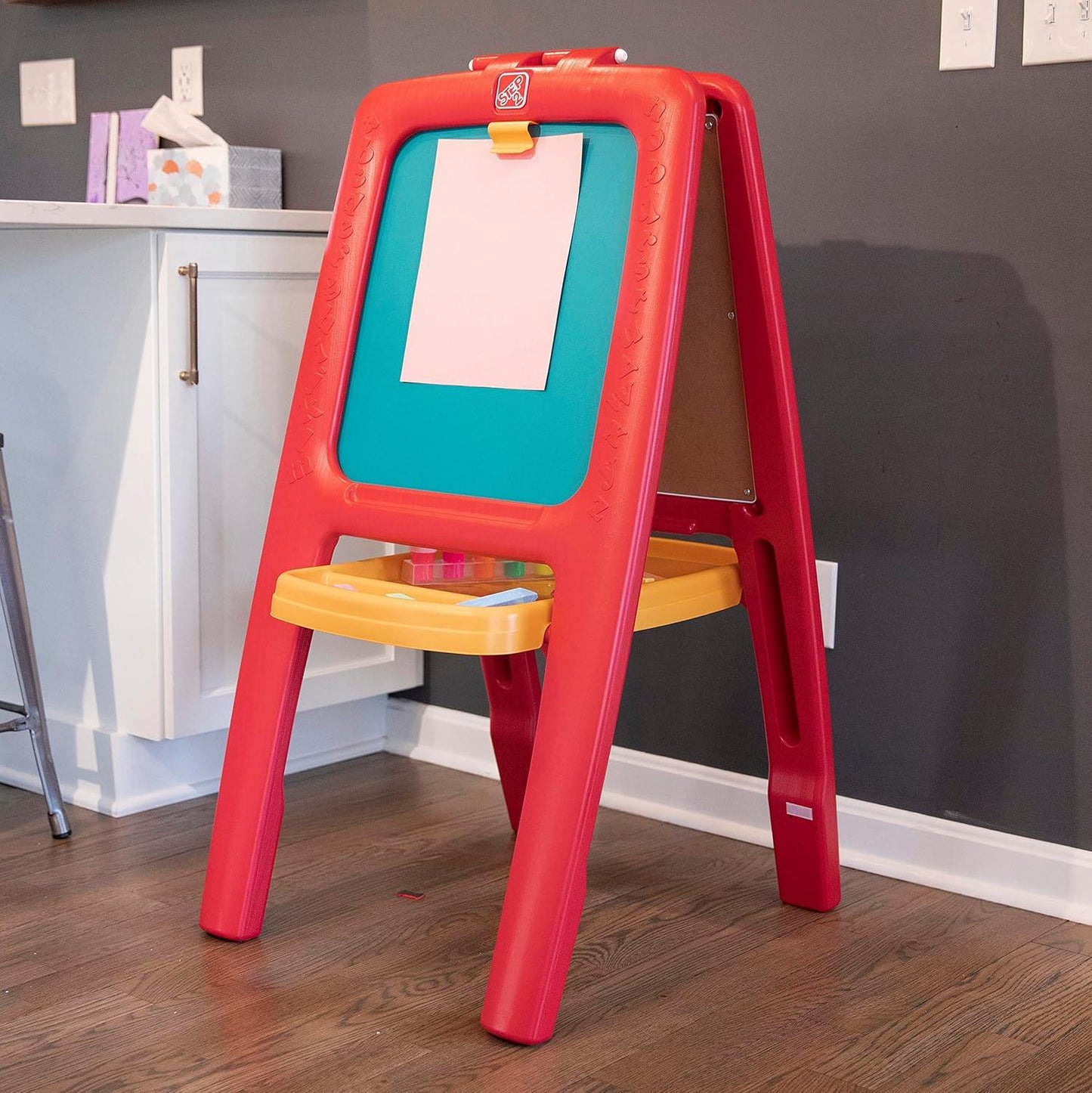 Step2 Easel for Two – Red Double-Sided Art Station with Magnetic Letters & Numbers - Jaiman Toys