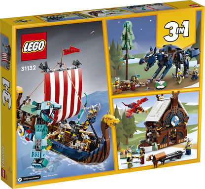 LEGO Creator 3in1 Viking Ship&amp;The Midgard Serpent 31132 Building Kit (1,192 Pcs),Multicolor