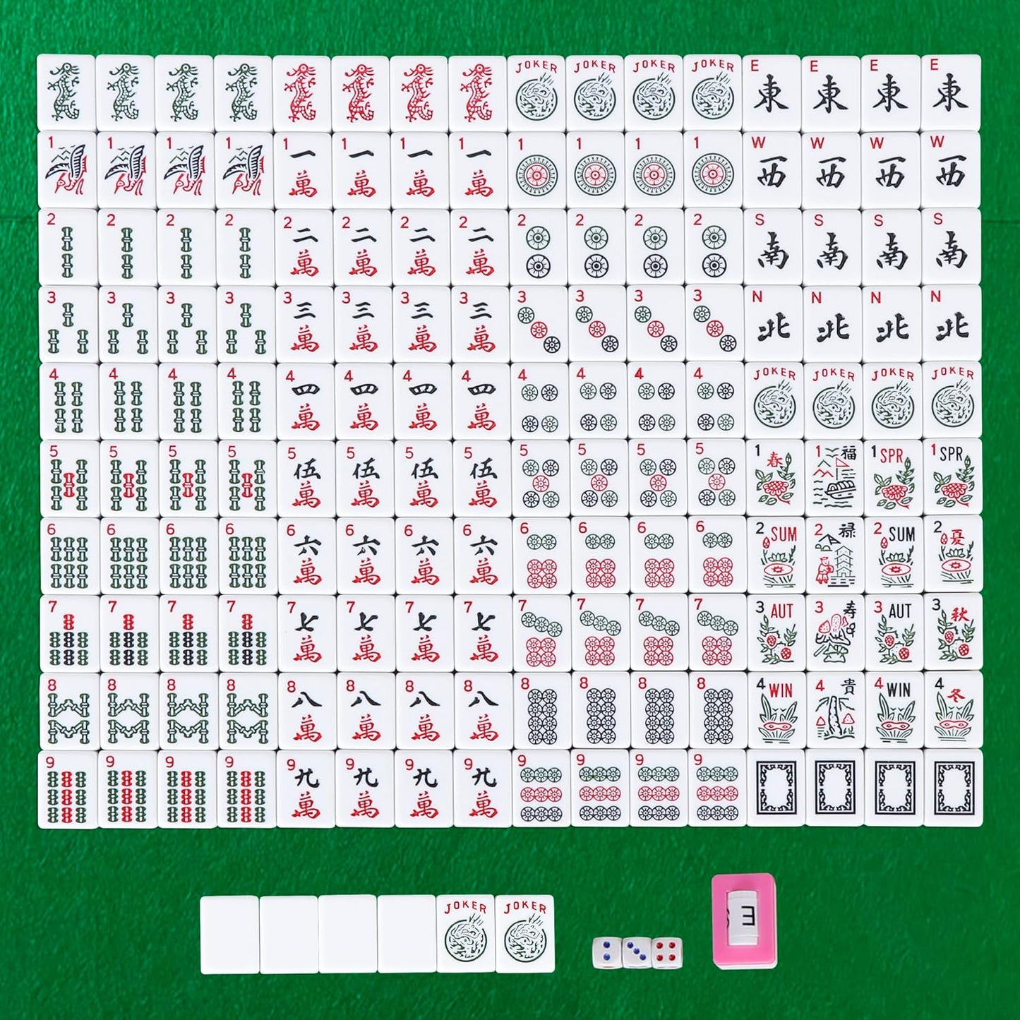 American Mahjong Set – 166 Tiles Complete Mah Jongg Game with 4 Color All-in-One Rack Pushers, Red Soft Carry Bag & Accessories | Classic Full Size Mahjong Tile Set