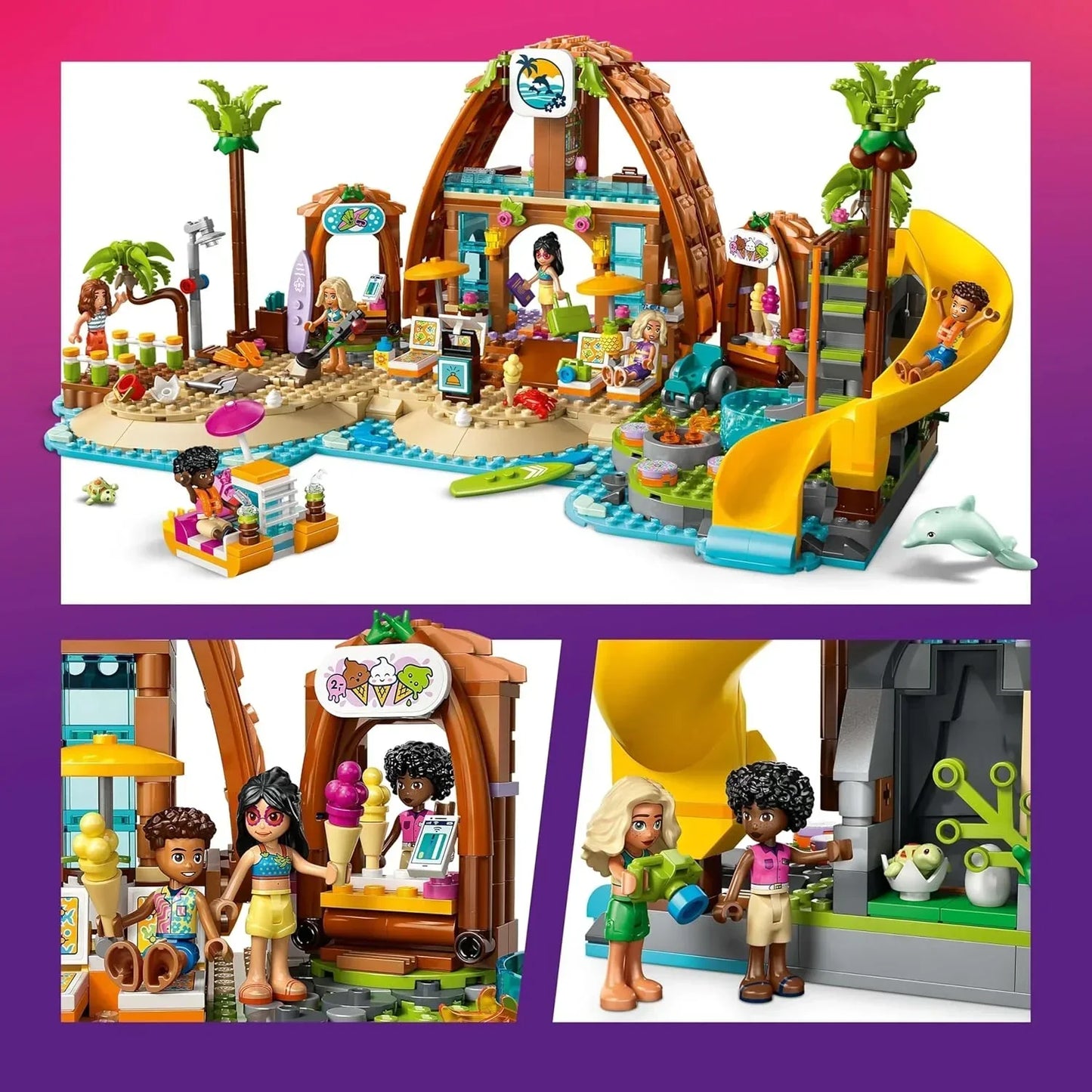 LEGO Friends 42673 Family Holiday Beach Resort Toy with 6 Mini Dolls, plus Turtle & Dolphin Animal Figures, an Ice Cream Stand and Accessories - Creative Birthday Gift for 8+ Year Old Girls