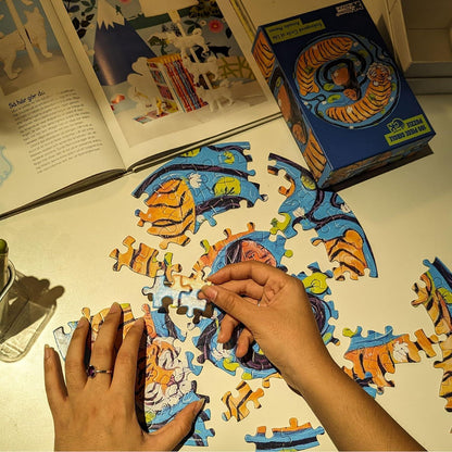 Jigsaw Nation 100 Piece Circle Puzzle – Endangered Circle of Life by Annada Menon | Artistic Circular Jigsaw Puzzle for Kids & Adults