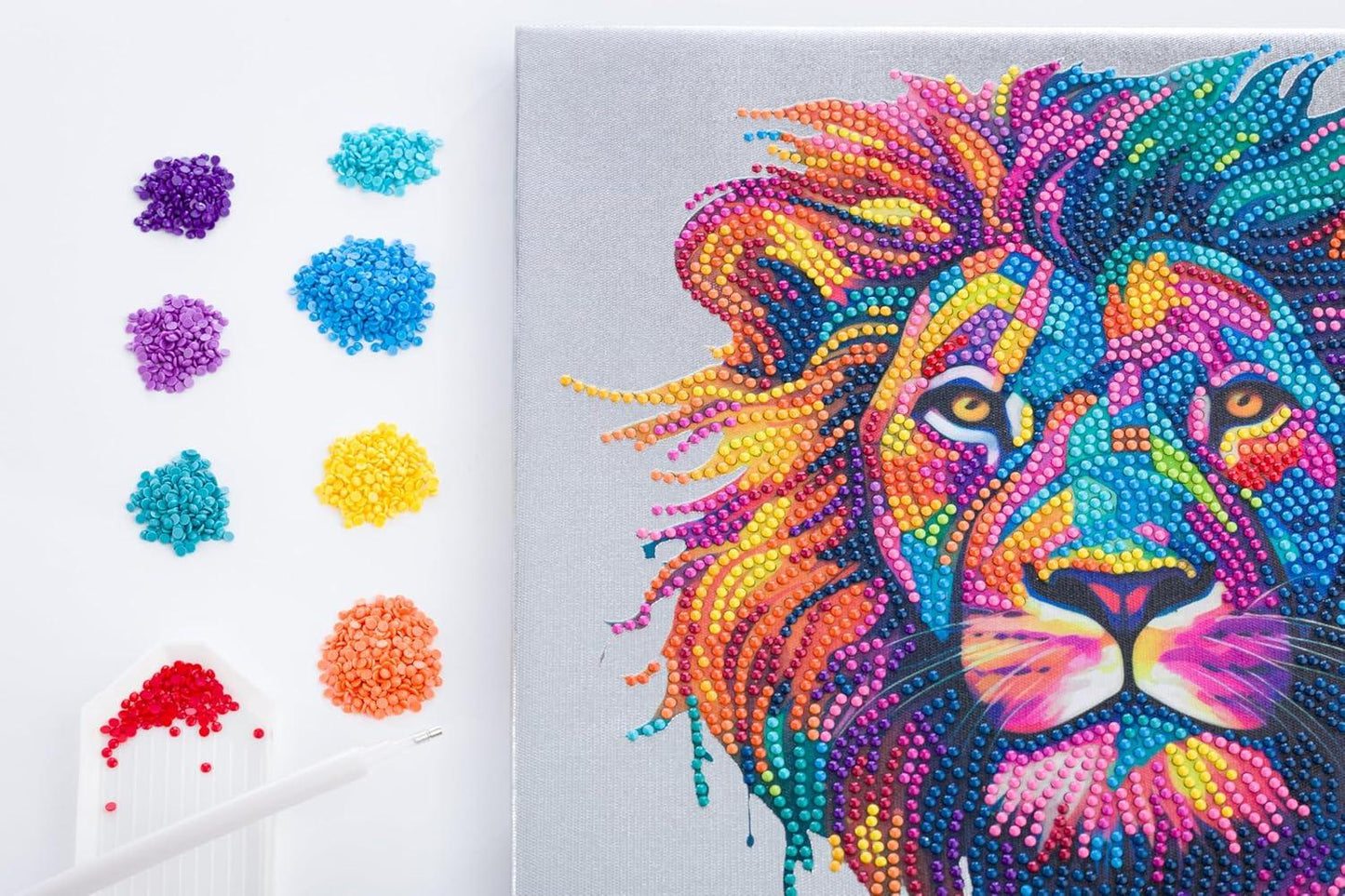 Curious Universe Crystal Creations – Metallic Foil Canvas Lion | Diamond Painting Kit for Adults & Teens