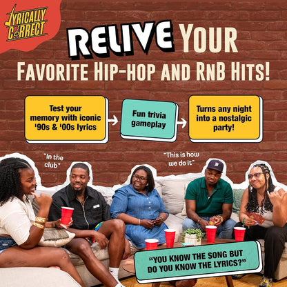 Lyrically Correct 90's & 2000's Hip Hop & R&B Edition | Music Card Game | Standalone Party Game for Families & Adults