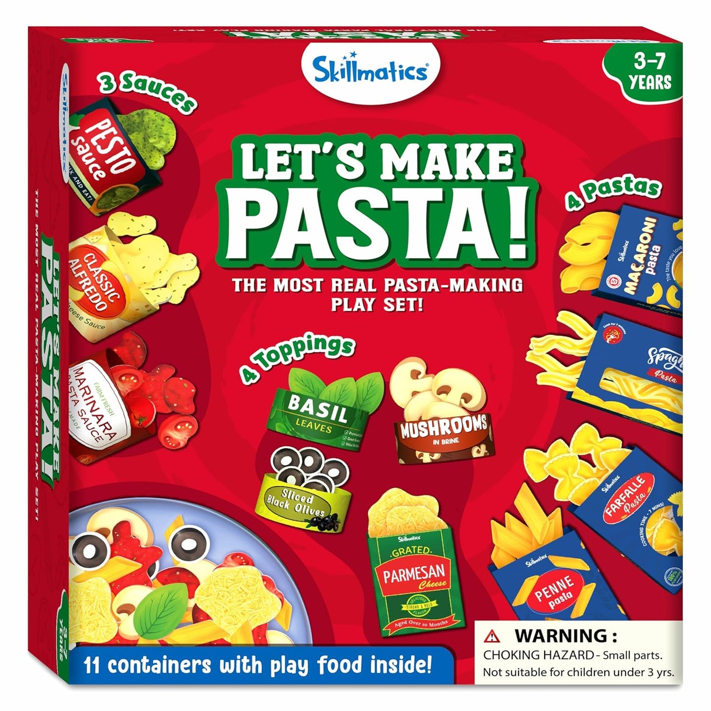 Skillmatics Pretend Play Pasta Set - 11 Containers, 120+ Play Food Items for Child's Play, Back-to-School Play Kitchen Accessories, Toy Kitchen, Gifts for Kids & Toddlers Ages 3, 4, 5, 6, 7