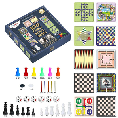 Toyaffair 100-in-1 Board Game Set – Ludo, Snakes & Ladders, Chess, Checkers & Brain Teasers for Kids & Adults