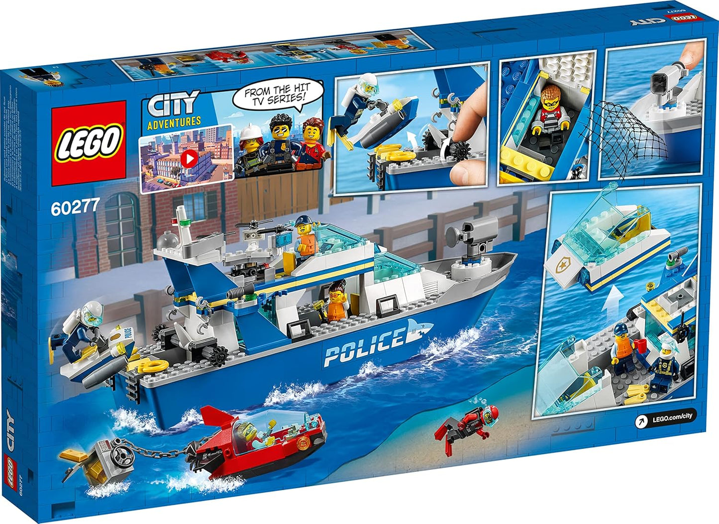 LEGO City Police Patrol Boat 60277 Building Kit (276 Pcs),Multicolor