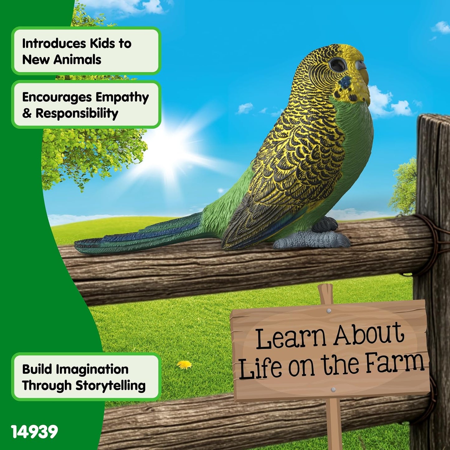 Schleich Farm World - Budgie Parakeet Toy Figurine - Kids Ages 3+ | 14939 | Farm Animal Figurine, Realistic Animal Toys, Bird Toy for Kids 3+, Screen-Free Imaginative Pretend Play, Montessori Toy
