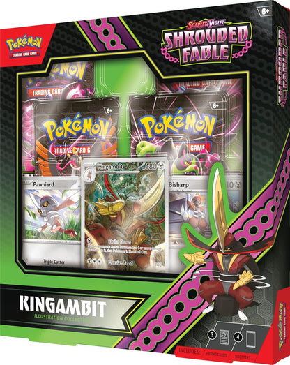 Pokémon TCG Scarlet & Violet Shrouded Fable Kingambit Illustration Collection | 3 Promo Cards + 4 Booster Packs