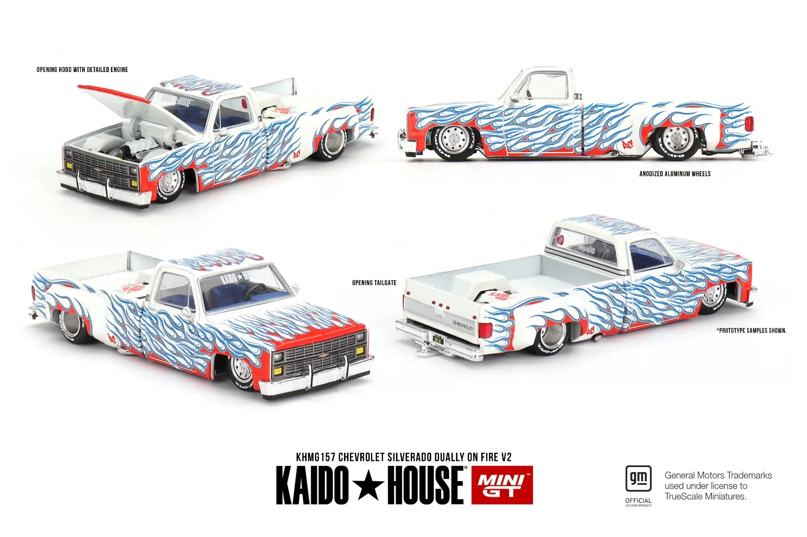 Mini GT x Kaido House #157 Chevrolet Silverado Dually on Fire V2 - Jaiman Toys