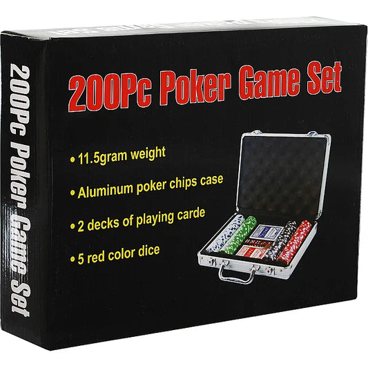 200-Piece Poker Game Set in Aluminium Carrying Case | 11.5g Poker Chips, 2 Decks of Playing Cards & 5 Dice | Casino-Style Family Game Set