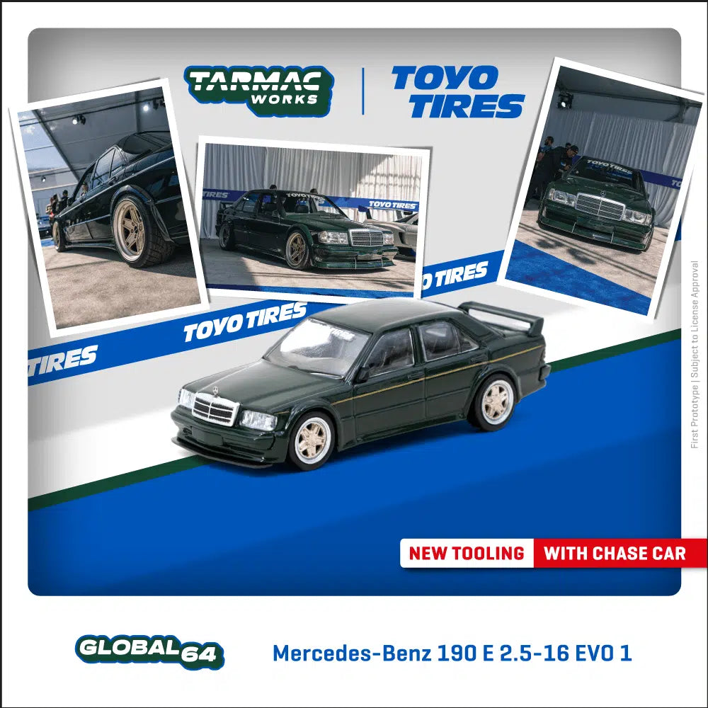 Tarmac Works GLOBAL64 1:64 Mercedes-Benz 190E 2.5-16 EVO 1 TOYO TIRES Diecast Model Car (T64G-057-TOYO)