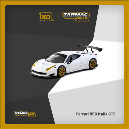 Tarmac Works ROAD64 1:64 Ferrari 458 Italia GT3 White Diecast Model Car (T64R-074-WH) – Premium Collectible Racing Model