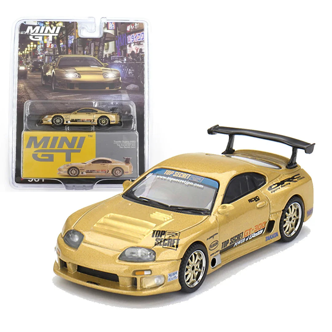MINI GT Toyota Supra (A80) Top Secret GT-300 – Top Secret Gold | 1:64 Scale Diecast Model Car - Blister Pack - Jaiman Toys