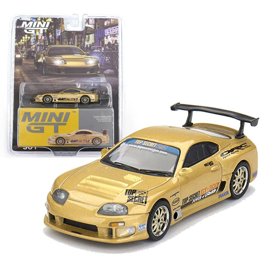 MINI GT Toyota Supra (A80) Top Secret GT-300 – Top Secret Gold | 1:64 Scale Diecast Model Car - Blister Pack - Jaiman Toys