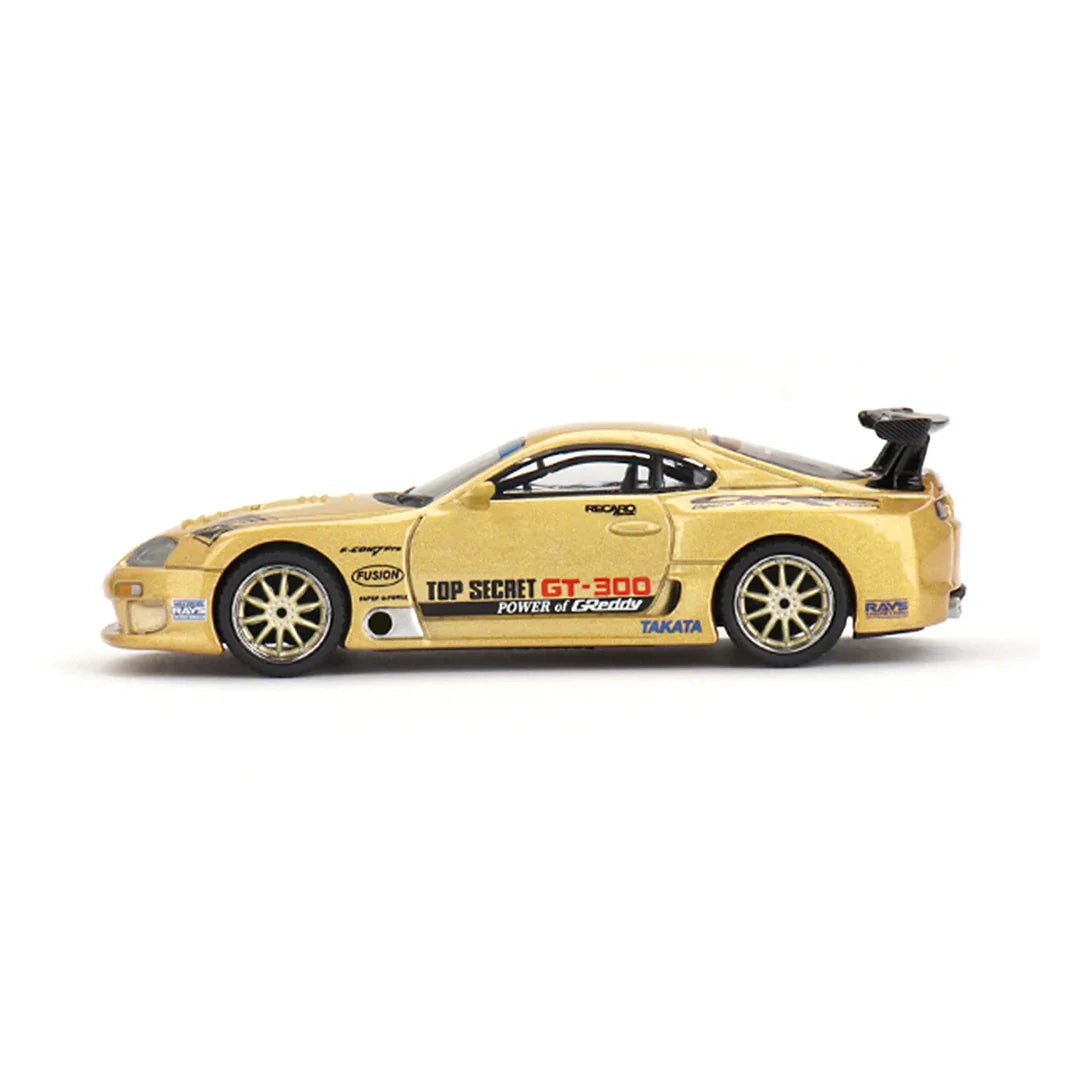 MINI GT Toyota Supra (A80) Top Secret GT-300 – Top Secret Gold | 1:64 Scale Diecast Model Car - Blister Pack - Jaiman Toys