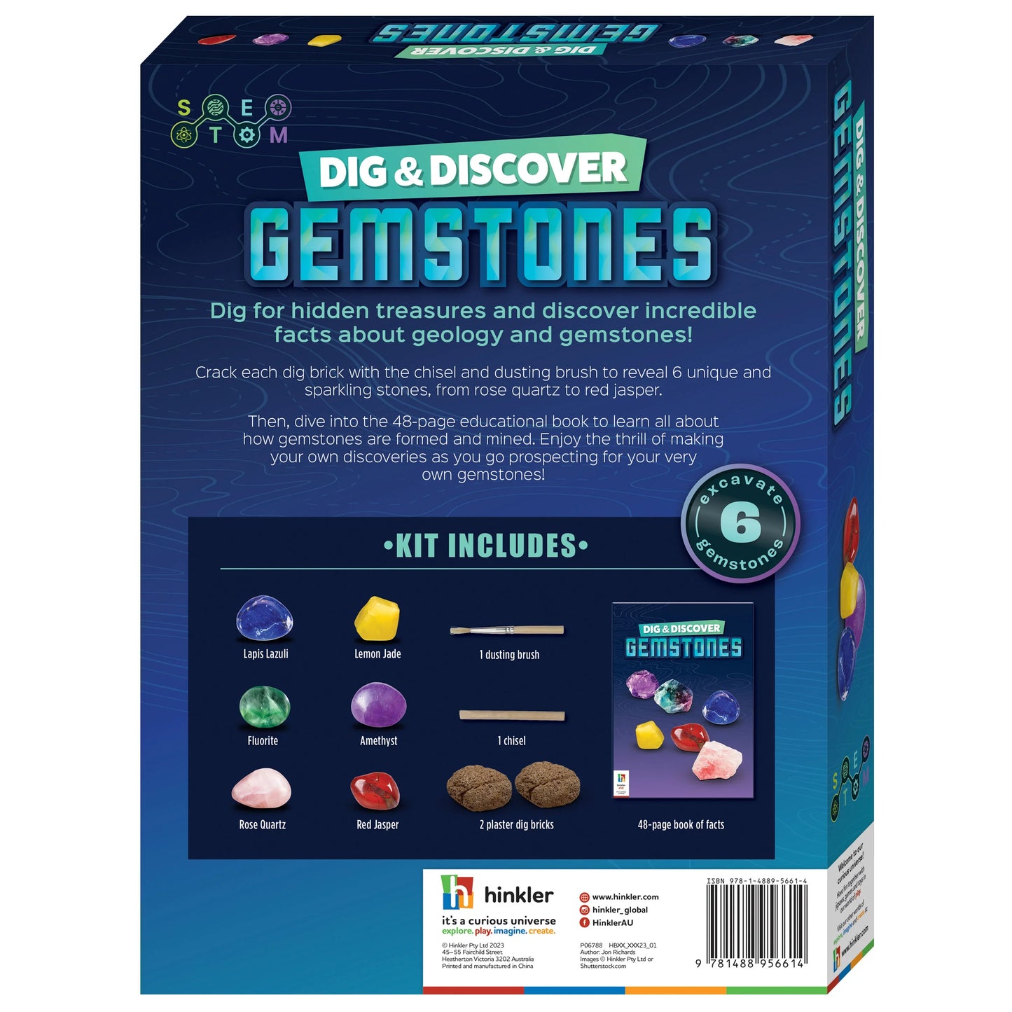 Hinkler Dig & Discover Gemstones Kit – Kids Excavation Science Toy | Educational STEM Fossil Dig Set | Fun Learning Gift