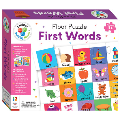 Hinkler Building Blocks Floor Puzzle First Words | 28-Piece Educational Word Matching Jigsaw Puzzle with 16-Page Activity Book & Poster | Learning Puzzle for Kids Ages 3+