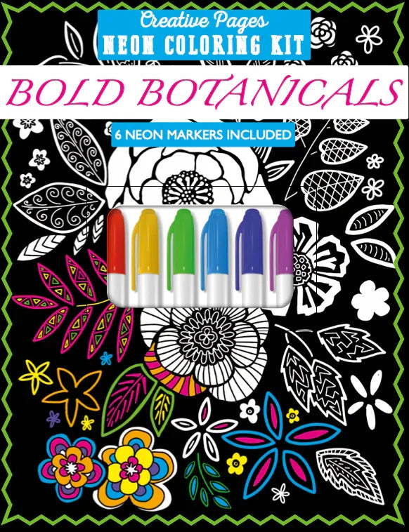 Creative Pages Neon Coloring Kit Bold Botanicals - Jaiman Toys
