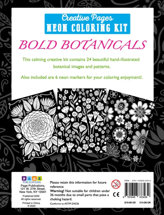 Creative Pages Neon Coloring Kit Bold Botanicals - Jaiman Toys