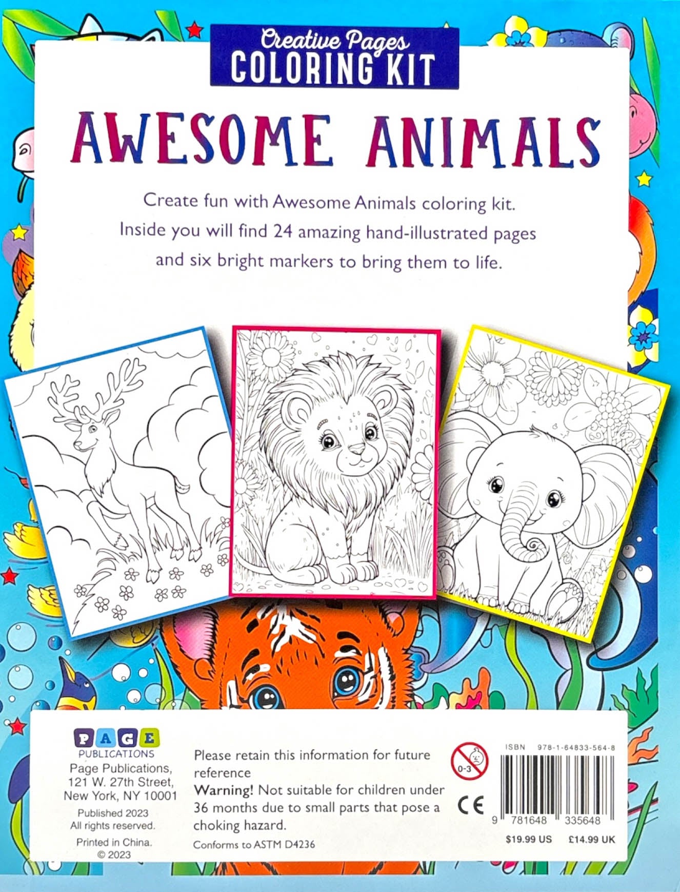 Animal Kingdom Coloring Kit for Kids with Markers Included | Creative Animal Coloring Book Set