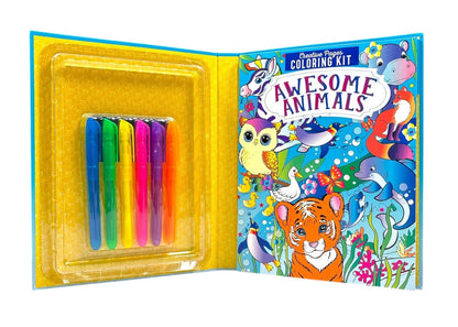 Animal Kingdom Coloring Kit for Kids with Markers Included | Creative Animal Coloring Book Set