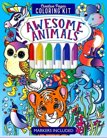 Animal Kingdom Coloring Kit for Kids with Markers Included | Creative Animal Coloring Book Set