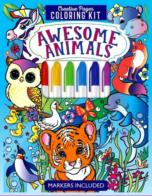 Animal Kingdom Coloring Kit for Kids with Markers Included | Creative Animal Coloring Book Set