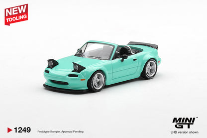 MINI GT 1:64 Mazda MX-5 (NA) Pandem Mint Green – Widebody JDM Collectible Model #1249 Diecast Car