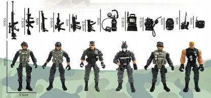 S.W.A.T. Special Police Action Figure Playset | 6 Special Weapons & Tactics Commandos with Tactical Accessories | Military Police Toy Set for Kids | Role Play & Collectible Figures