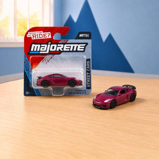 Majorette Street Cars Porsche 718 Cayman GT4 Burgundy Metal Toy Car – Blister Pack, Ages 3+