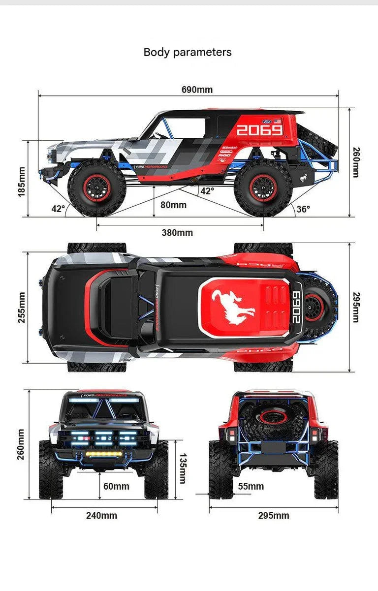 MJX  HYPER GO H8P 1:8 Scale Ford Motor Company Ford Bronco R Licensed 4WD RC Rock Crawler – Brushless Motor, 80A ESC, High-Speed Off-Road Remote Control Vehicle