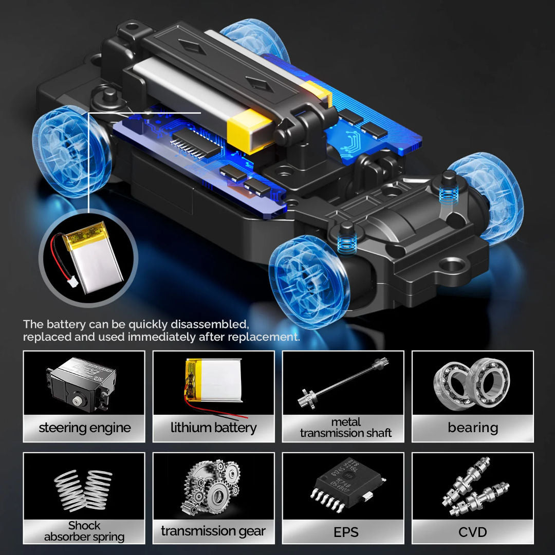 Hstar 1:43 RC Drift Car 2.4GHz 4WD Alloy 20 km/h High-Speed RC Racing Car with Gyro