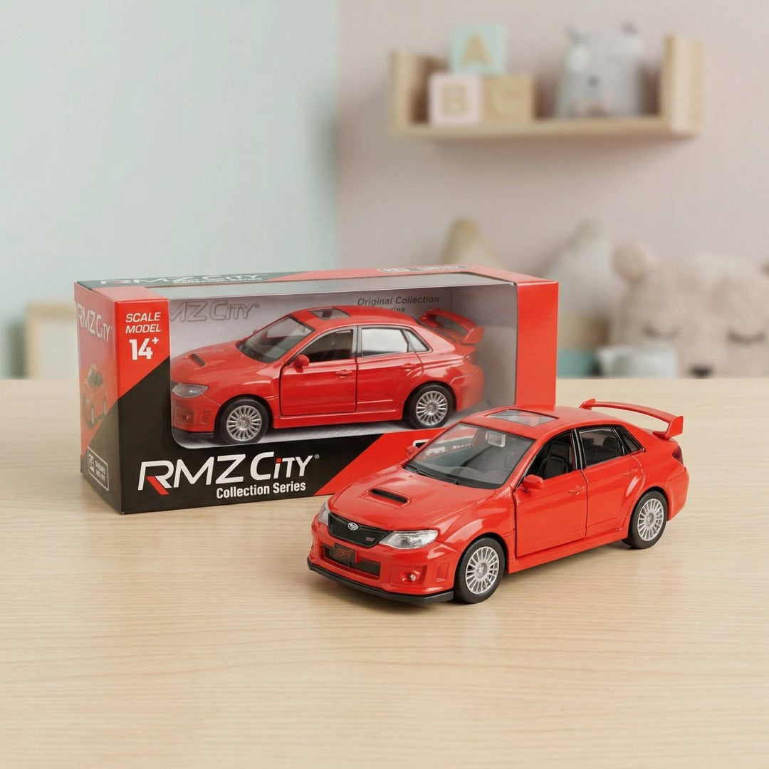 RMZ City Subaru WRX STI 1:32 Scale Die-Cast Model Car - Sports Sedan Collectible with Opening Doors, Pull-Back Action – 2 Colour Variants