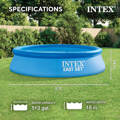 Intex Easy Set Swimming Pool 28106 – 8 ft x 24 in (244 × 61 cm) Inflatable Outdoor Family Pool | Quick Setup Backyard Pool