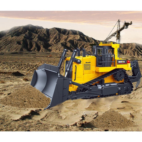 HUINA 1554 1:16 RC Bulldozer | 11CH 2.4GHz Semi-Alloy Crawler Dozer with Metal Blade, Rear Ripper, Lights & Sound