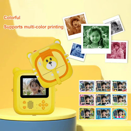 Instant Print Kids Camera – 48MP 1080P Video Toy with Rotating Lens & 6 Rolls - Yellow