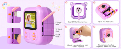 Instant Print Kids Camera – 48MP 1080P Video Toy with Rotating Lens &  Rolls - Purple