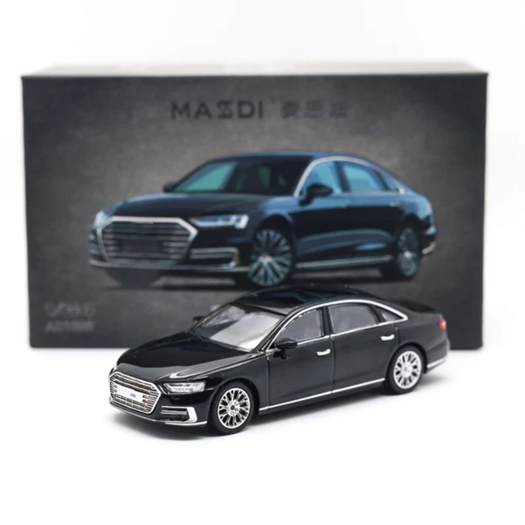 Audi A8L 2021 Black 1:64 Scale Die-Cast Model Car by Masdi – Luxury Sedan Collectible Miniature
