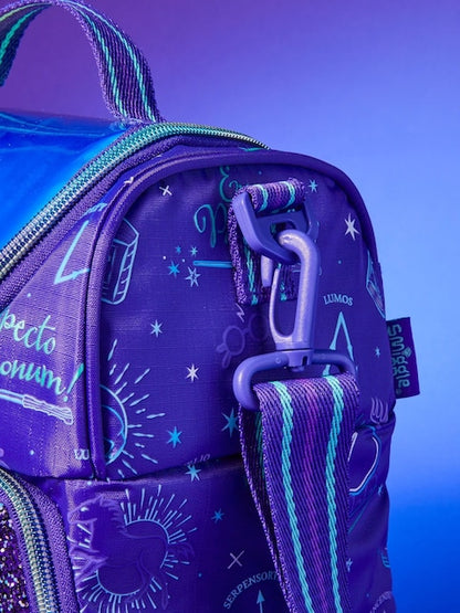 Smiggle Harry Potter Double Compartment Insulated Lunch Box with Adjustable Shoulder Strap | Premium School Lunch Bag for Kids | Purple
