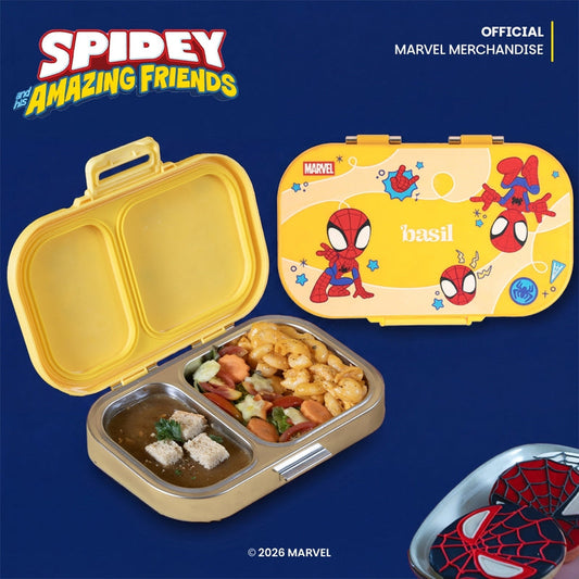 Basil Marvel Spidey Little Websters 600ml Stainless Steel Lunch Box | 2-Section Kids Tiffin Box