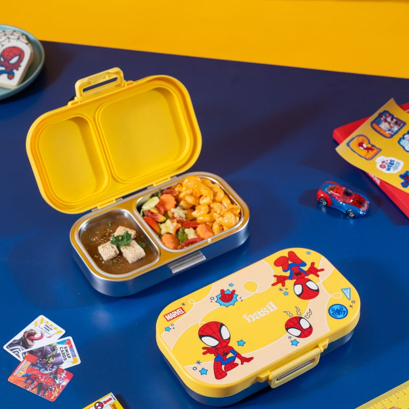 Basil Marvel Spidey Little Websters 600ml Stainless Steel Lunch Box | 2-Section Kids Tiffin Box