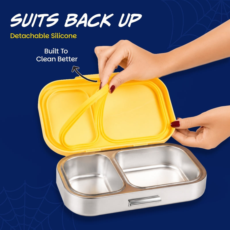 Basil Marvel Spidey Little Websters 600ml Stainless Steel Lunch Box | 2-Section Kids Tiffin Box