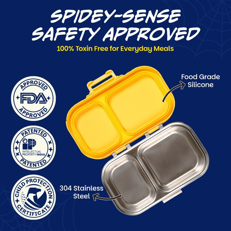 Basil Marvel Spidey Little Websters 600ml Stainless Steel Lunch Box | 2-Section Kids Tiffin Box