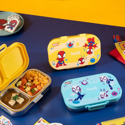 Basil Marvel Spidey Little Websters 600ml Stainless Steel Lunch Box | 2-Section Kids Tiffin Box