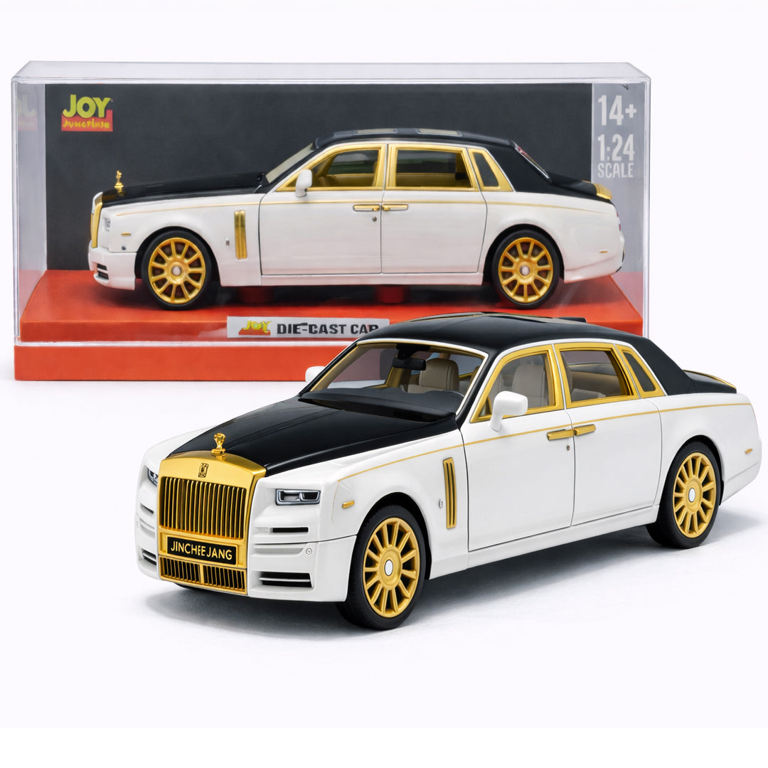 JOY Junction 1:24 Rolls-Royce Phantom Luxury Diecast Model Car – White, Black & Gold Collector Edition (14+)