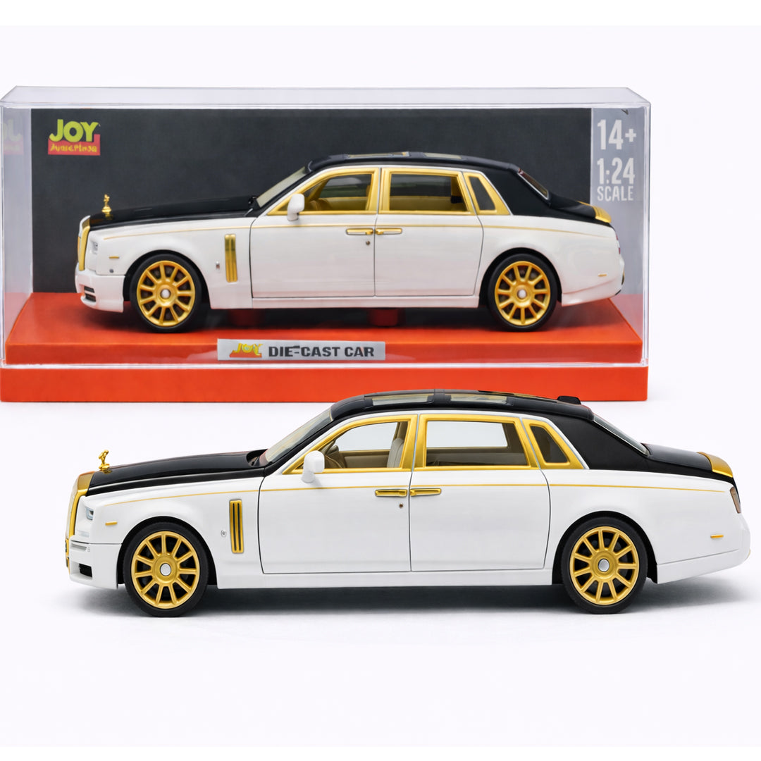 JOY Junction 1:24 Rolls-Royce Phantom Luxury Diecast Model Car – White, Black & Gold Collector Edition (14+)