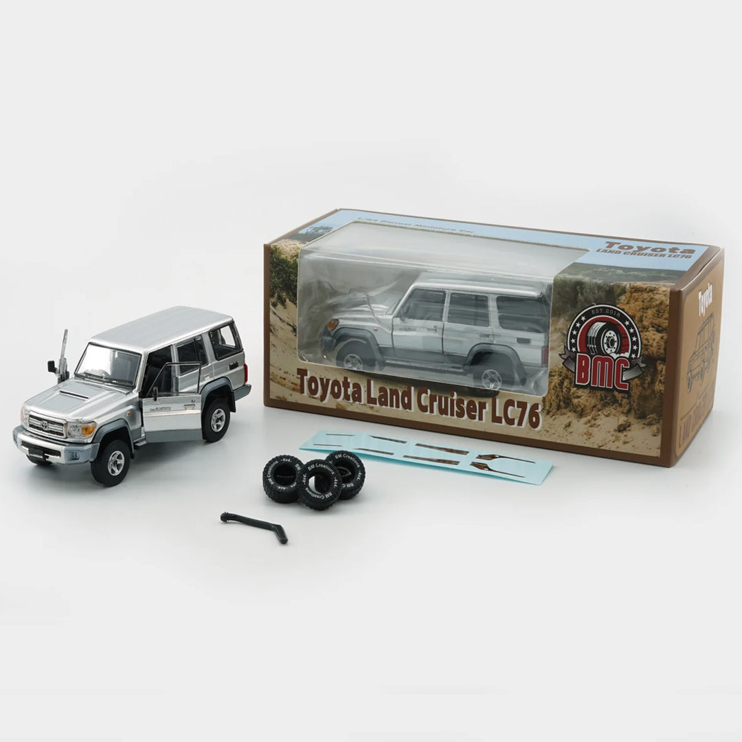 BM Creations 1:64 Toyota Land Cruiser LC76 Diecast Model Car | Premium Collectible with Opening Parts & Accessories | Three Color Variants