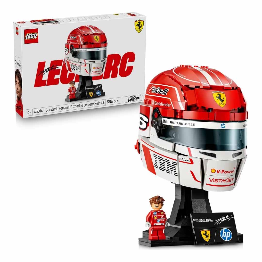 LEGO 43014 Editions Scuderia Ferrari HP Charles Leclerc Helmet - F1 Merchandise - Display Model Kit w/Collectible Minifigure - Gift for 14+ Year Old Boys & Adult Motorsport Fans