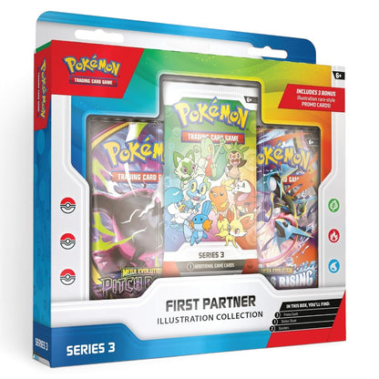 Pokémon TCG First Partner Illustration Collection Series 3 – 2 Booster Packs, 3 Promo Cards & Sticker Sheet